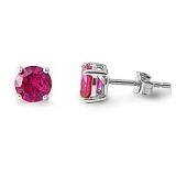 Round 2.15 ct Ruby Solitaire Stud Earrings