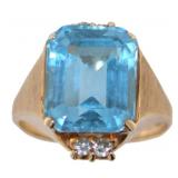 14k Gold 6.15 ct Natural Blue Topaz & Diamond Ring