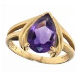 10kt Gold Pear Cut 2.50 ct Amethyst Solitaire Ring