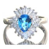 Pear Cut Blue Topaz Cocktail Ring