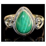 Pear Cut Natural Malachite Designer Ring