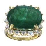14kt Gold 14.27 ct Natural Emerald & Diamond Ring