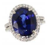 14k Gold 11.08 ct Oval Sapphire & Diamond Ring