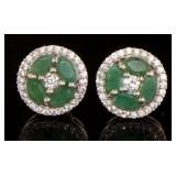 Genuine 3.11 ct Emerald & Zircon Stud Earrings