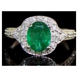 14kt Gold 2.43 ct Oval Emerald & Diamond Ring
