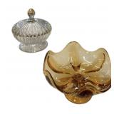 Gold Trim Candy Dish & Amber Bowl