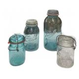(3) Blue Ball Mason Jars & (1) Atlas Jar