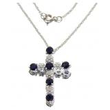 14k Gold 1.00 ct Sapphire & Diamond Cross Necklace