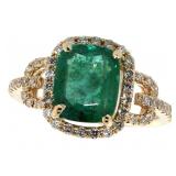 14k Gold 2.55 ct Natural Emerald & Diamond Ring