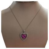10kt Gold Pink Sapphire & Diamond Heart Necklace