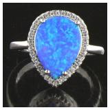 Pear Cut  Australian Blue Opal Dinner Ring