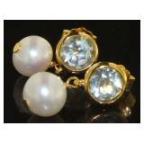 Beautiful White Pearl & Blue Topaz Dangle Earrings