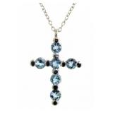Genuine 1.00 ct Blue Topaz Cross Necklace