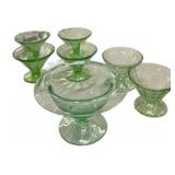 (6) Green Federal Depression Sherbets & Etched