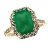 14k Gold 4.00 ct Natural Emerald & Diamond Ring