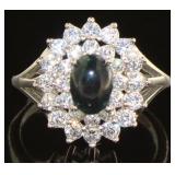 Natural Black Opal & White Zircon Cocktail Ring