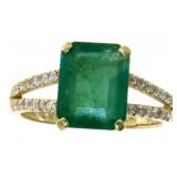 14kt Gold 3.28 ct Natural Emerald & Diamond Ring