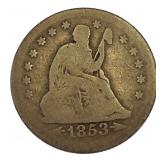 1853 Seated Liberty Silver Quarter Dollar