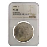 1887 Philadelphia MS63 Morgan Silver Dollar