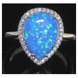 Pear Cut Australian Blue Opal Dinner Ring