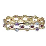 Pear Cut 10.66 ct Natural Gemstone 3 Row Bracelet