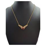18kt Gold Natural Garnet & Diamond Necklace