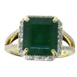 14kt Gold 5.45 ct Natural Emerald & Diamond Ring
