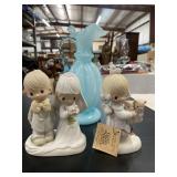 Precious Moments Figurines & Blue Pitcher