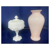 White Candy Dish & Pink Vase