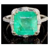 14k Gold 4.05 ct Emerald & Diamond Ring