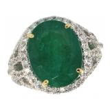 14k Gold 10.79 ct Natural Emerald & Diamond Ring