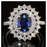 14K Gold Oval 3.60 ct Sapphire &  Diamond Ring