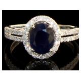 14kt Gold Oval 1.47 ct Sapphire & Diamond Ring