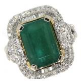 14k Gold 8.89 ct Natural Emerald & Diamond Ring
