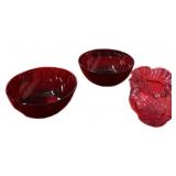 (2) Nice  Ruby Vegetable Bowls & Cranberry Rose