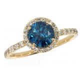 14k Gold 1.42 ct Round Blue Diamond Ring