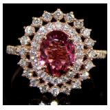 14K Rose Gold 2.50 ct Tourmaline and Diamond Ring