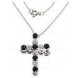 14k Gold 1.00 ct Sapphire & Diamond Cross Necklace