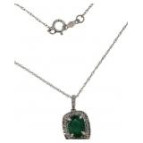 14k Gold 1.45 ct Emerald & Diamond Necklace