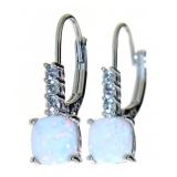 Cushion Cut White Opal Designer Earrings
