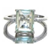 Emerald Cut 4.11 ct Greent Amethyst & Diamond Ring