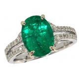 14k Gold 3.21 ct Emerald & Diamond Ring
