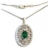 Quality Emerald & White Sapphire Filigree Necklace