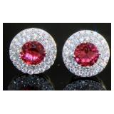 Round 5.00 ct Ruby Halo Stud Earrings