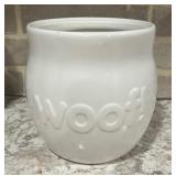 White "Woof!" Dog Jar
