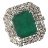 14k Gold 5.41 ct Natural Emerald & Diamond Ring