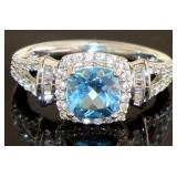 Cushion Cut 2.20 ct Natural Blue Topaz Ring