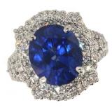 14k Gold 8.30 ct Oval Sapphire & Diamond Ring