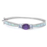 Quality White Opal & Amethyst Bangle Bracelet