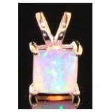 Rose Toned Princess Cut Pink Opal Pendant